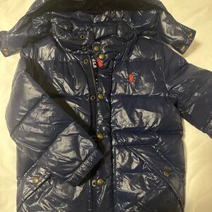 Kids POLO Ralph Lauren Navy Puffer Jacket with Red Logo